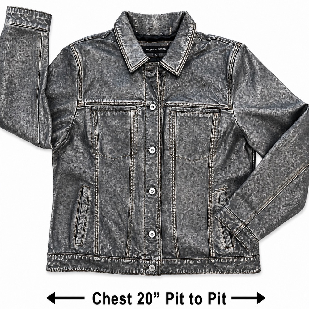 🆕 Wilsons Leather Addison Women’s Leather Denim Trucker Jacket Distressed Blue L - Picture 3 of 10